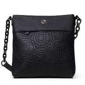 Desigual Black Embroidered Logo Faux Leather Crossbody Bag Messenger Purse